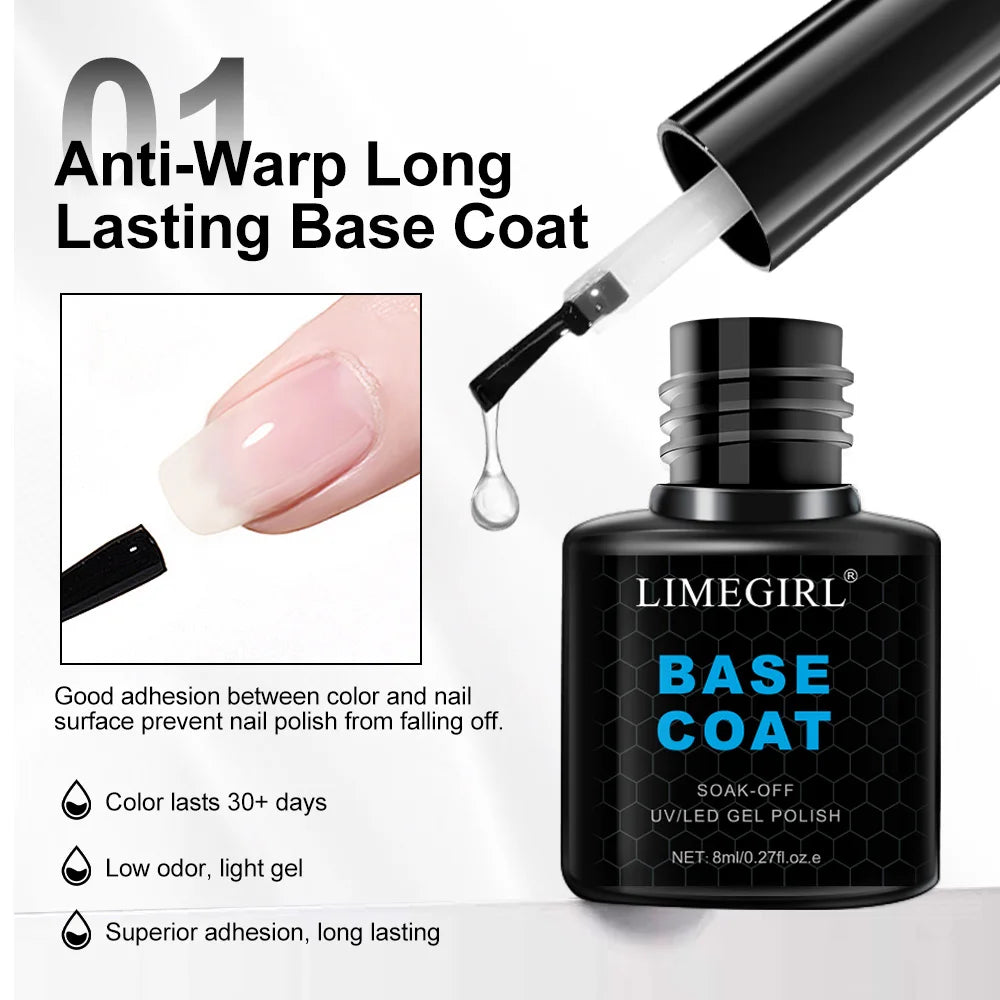 LIMEGIRL 8ml Soak Off Matte Top Base Coat for Nails UV Gel Polish Semi Permanent Functio detail view