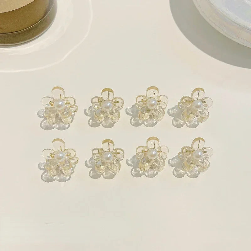 10pcs/set Girls Mini Floral Hair Claw Kawaii Pearl Rhinestone Hair Clip Claw Clamp Braid Headwear Women Kids Hair Accessories