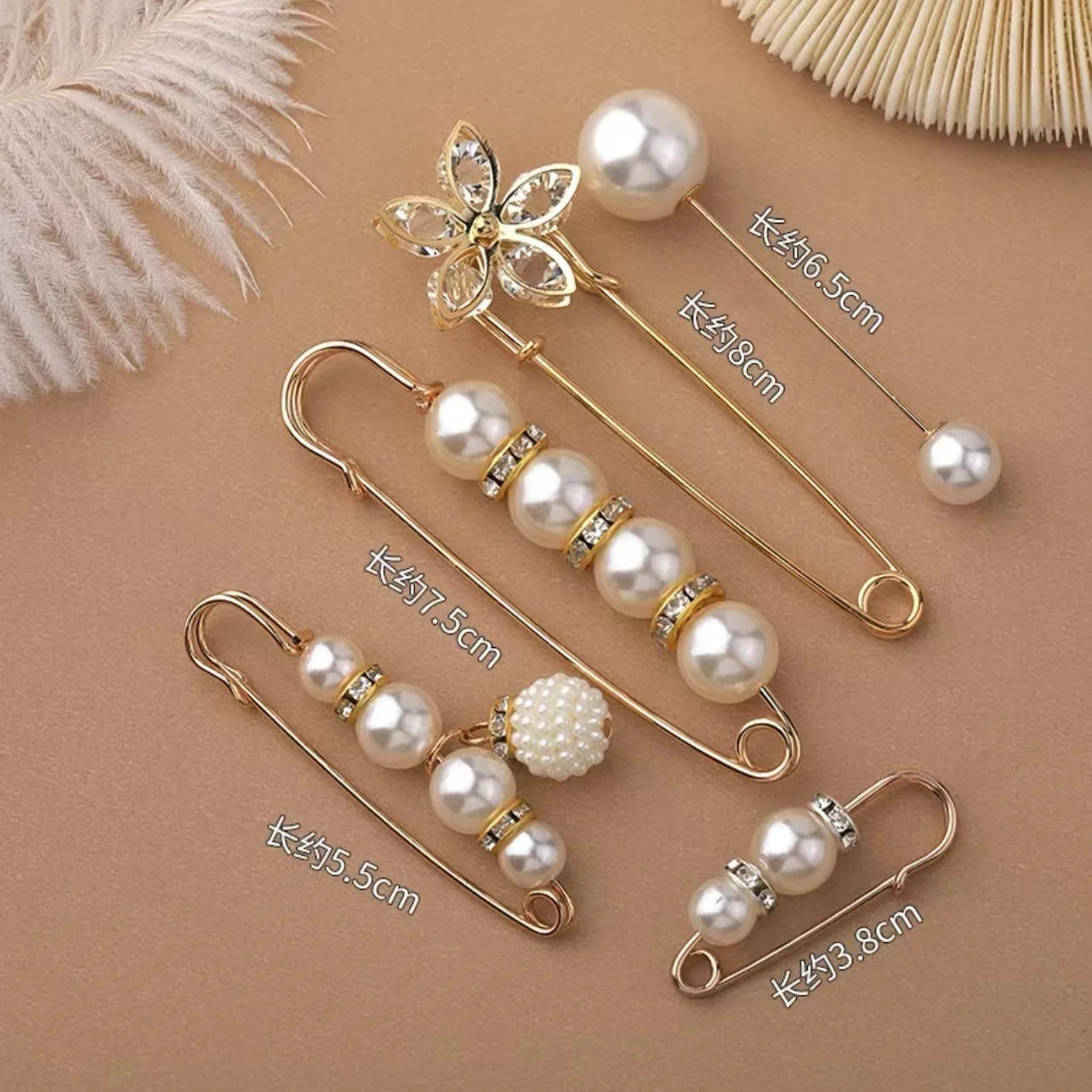 4/1PCS Heavy Duty Safety Pins Pearl Embellishment Brooch Pin Decorative Sweater Clips Safety Pins for Brooches Decorative Crafts