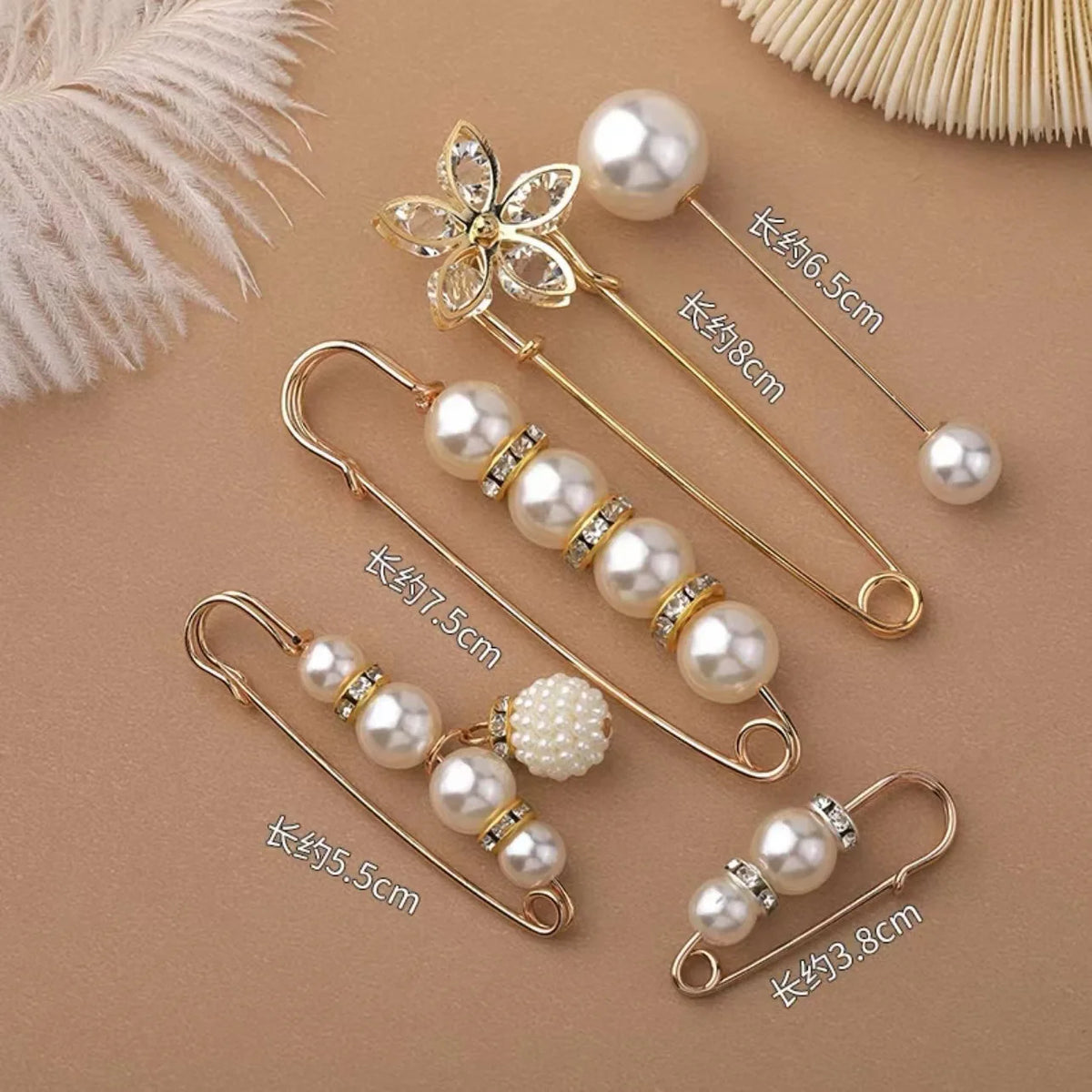 4/1PCS Heavy Duty Safety Pins Pearl Embellishment Brooch Pin Decorative Sweater Clips Safety Pins for Brooches Decorative Crafts