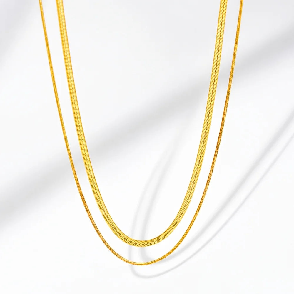 2-Piece Set of Snake Bone Chains, Simple and Stylish Casual 304L Stainless Steel Doub lifestyle view