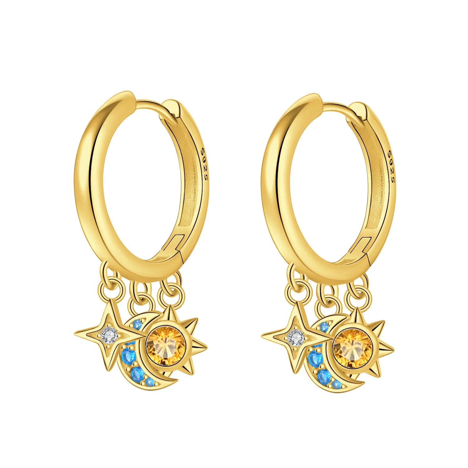 Original 925 Sterling Silver Planet Starlight Earrings Fashion 18K Gold Hoop Earring f close-up view