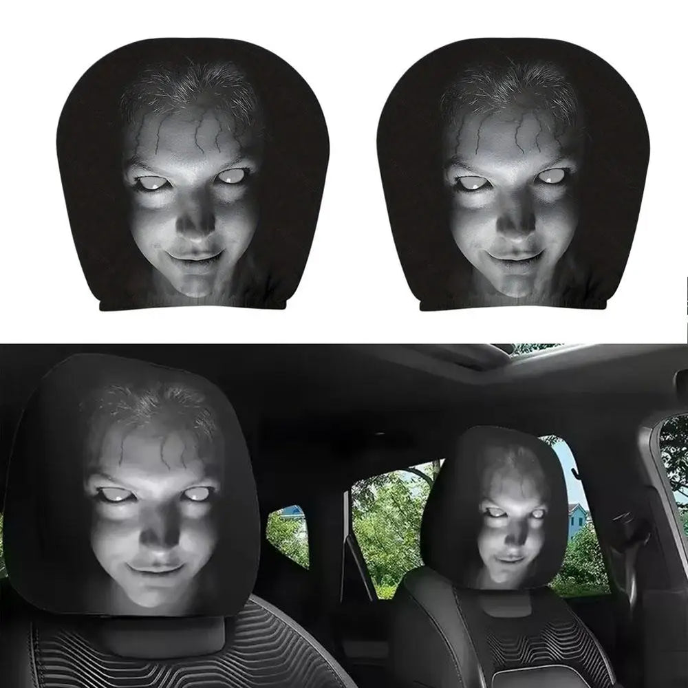 Skull Car Headrest Covers Universal Elastic Fit Halloween 2-Piece lifestyle view