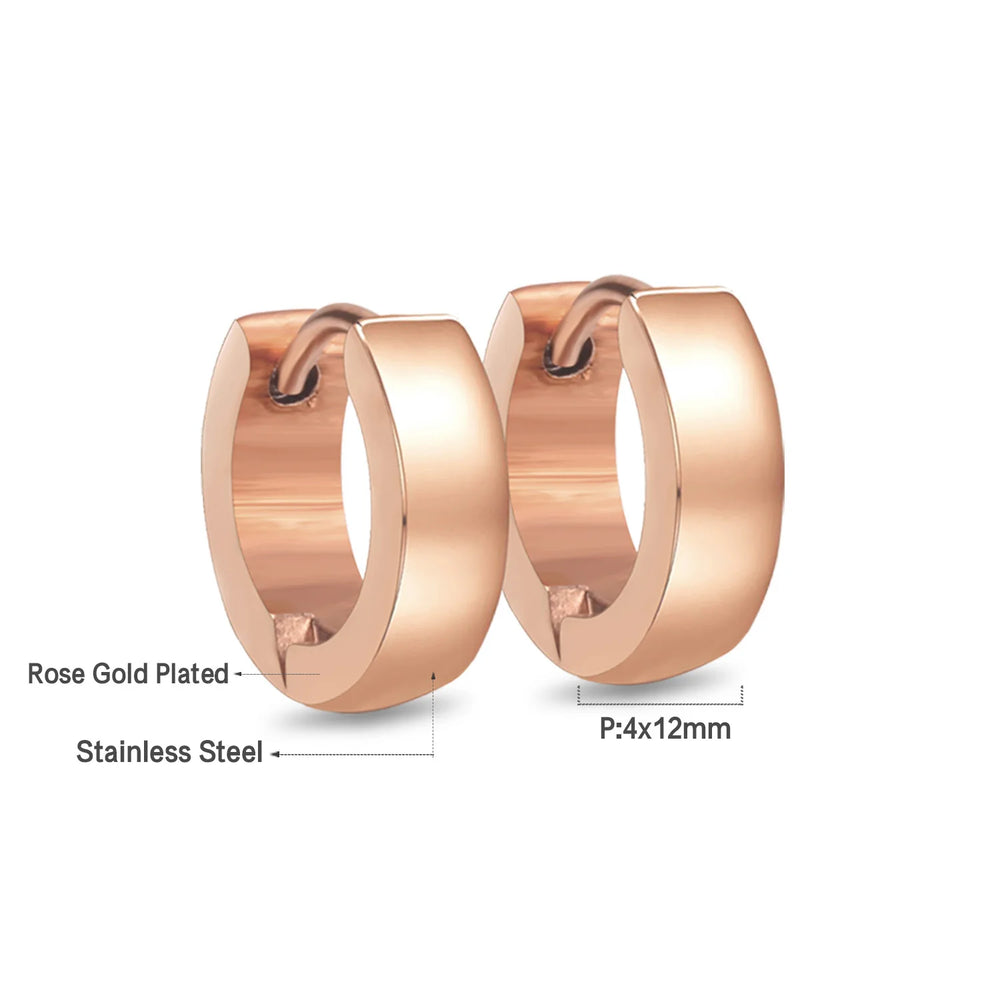 Solid Smooth Hoop Earrings Rosegold Black Stainless Steel Simple Round Ear Clips | Unise detail view