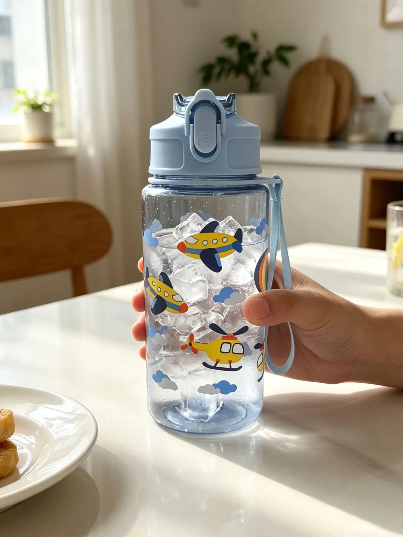 1 Piece 500ml (19 fl oz) Cartoon Printed Straw Cup, Summer Plastic Water Bottle, BP additional angle