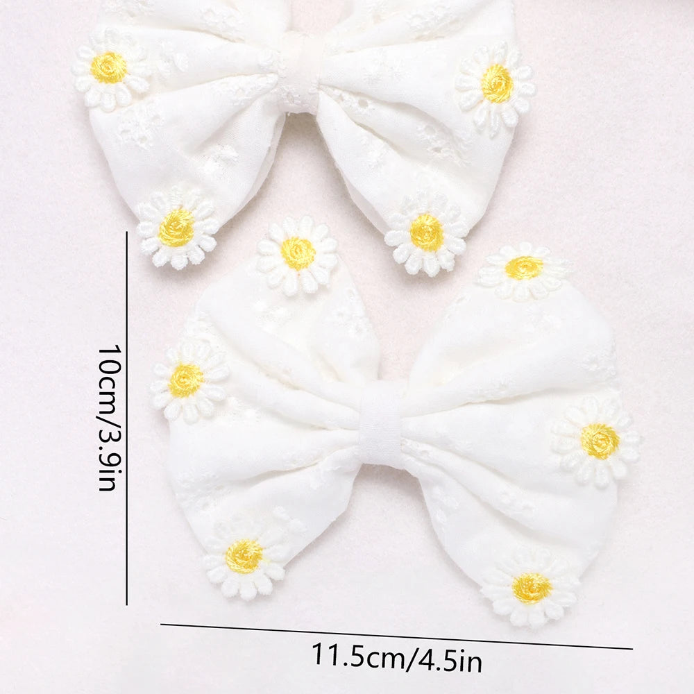 2 PC Daisy Hair Clips Girls White Bow Hair Clips Simple Flower Hair Accessories Hai additional angle