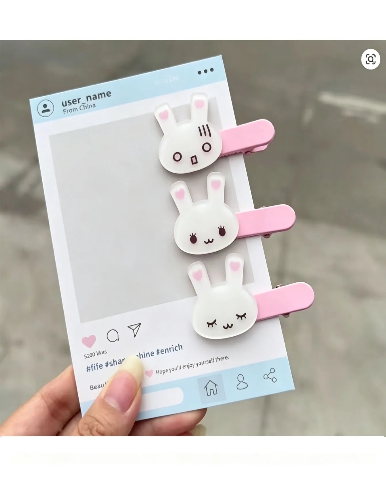 3-piece rabbit animal hair clip set, suitable for cute pink rabbit facial expressions alternate view