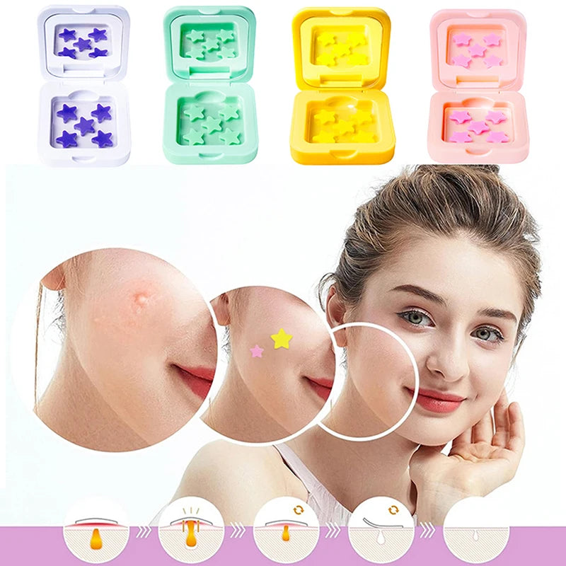 Star Shaped Hydrocolloid Acne Patches | Invisible Pimple Stickers with Mirror close-up view