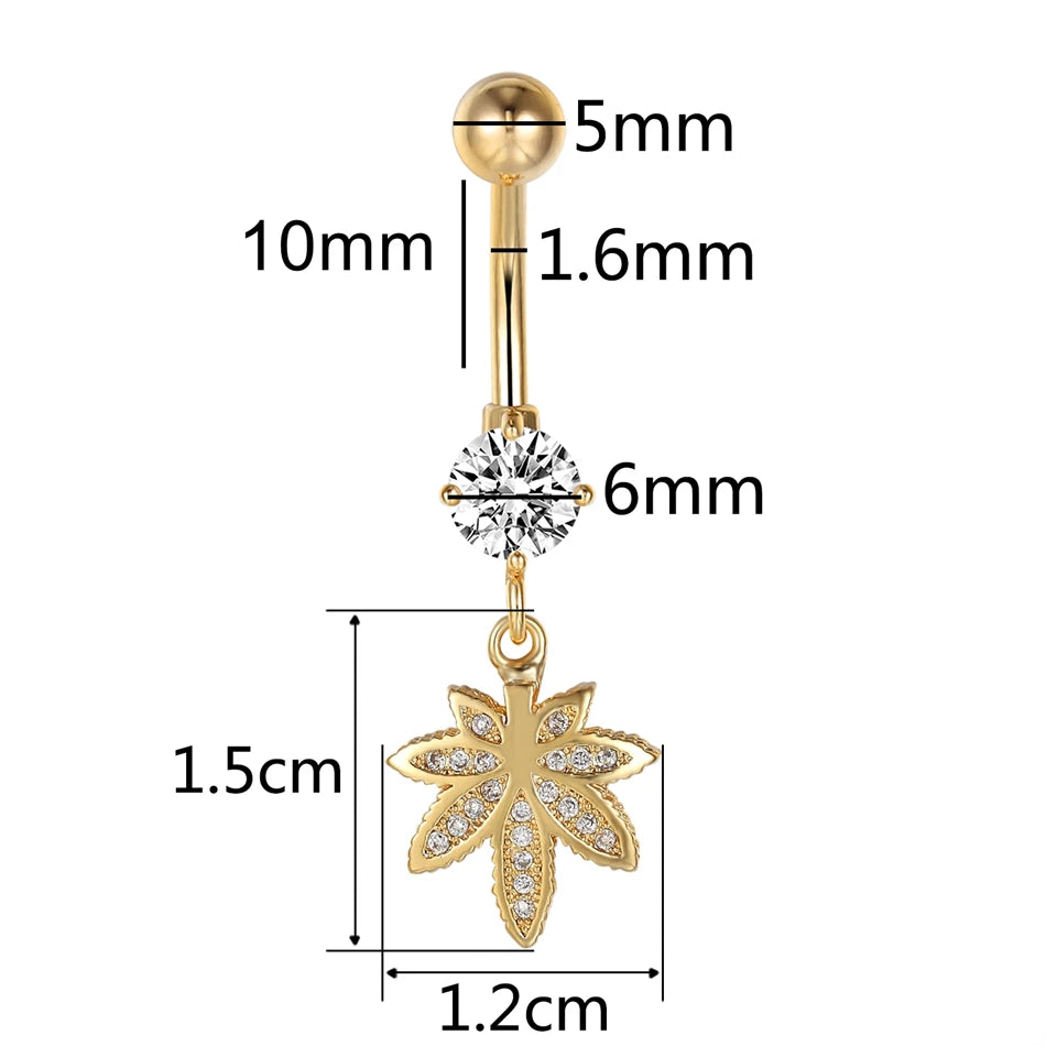 Gold Color Dangle Navel Earring for Women Zircon Pendant Belly Button Ring 14G Surgical detail view