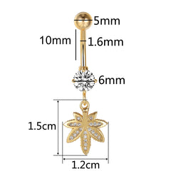 Gold Color Dangle Navel Earring for Women Zircon Pendant Belly Button Ring 14G Surgical detail view