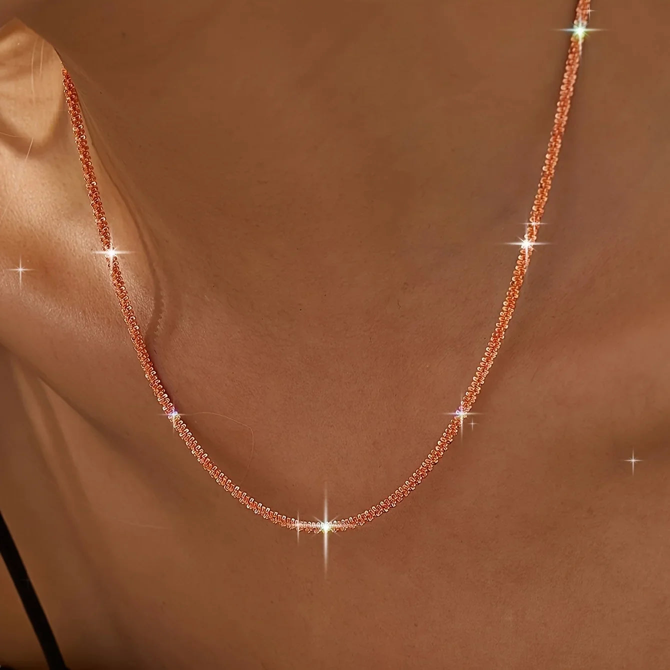 LUXUKISSKIDS Shiny Solid Chains Elegant Necklaces for Woman Sparkling Clavicle Chain Cho detail view