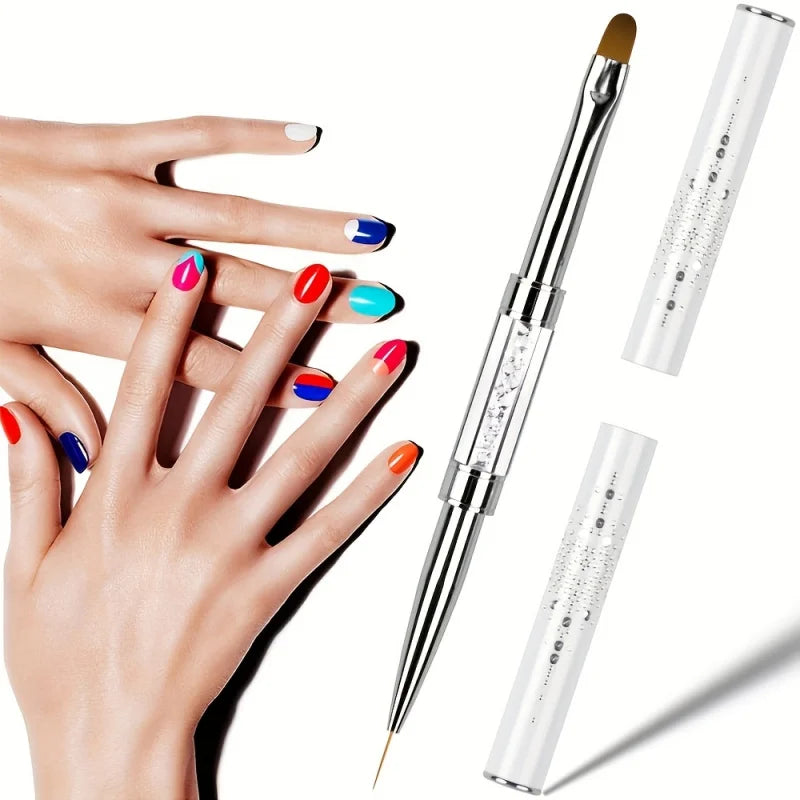 1PC Double-ended Nail Art Brush,Odorless Gel and Nail Design Tool,2-in-1 Polymer Gel lifestyle view