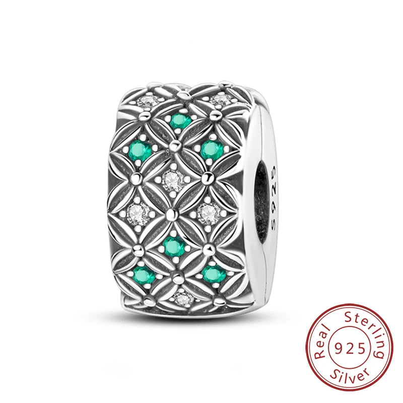 925 Sterling Silver Pendant Charms Beads Green Four-leaf Clover Love Family Tree Ch additional angle