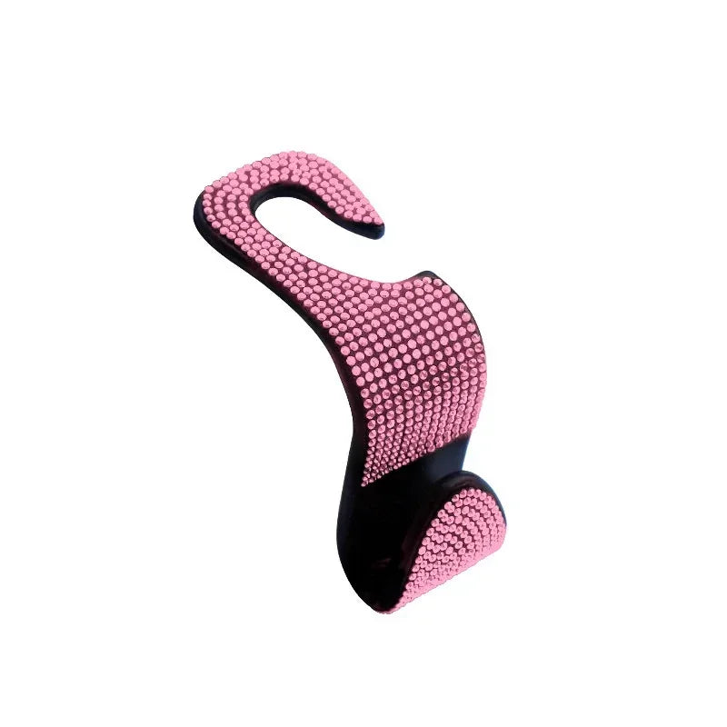 Car Seat Back Hook Pad Hanger Rhinestone Storage Hanger Universal Auto Headrest Mount close-up view