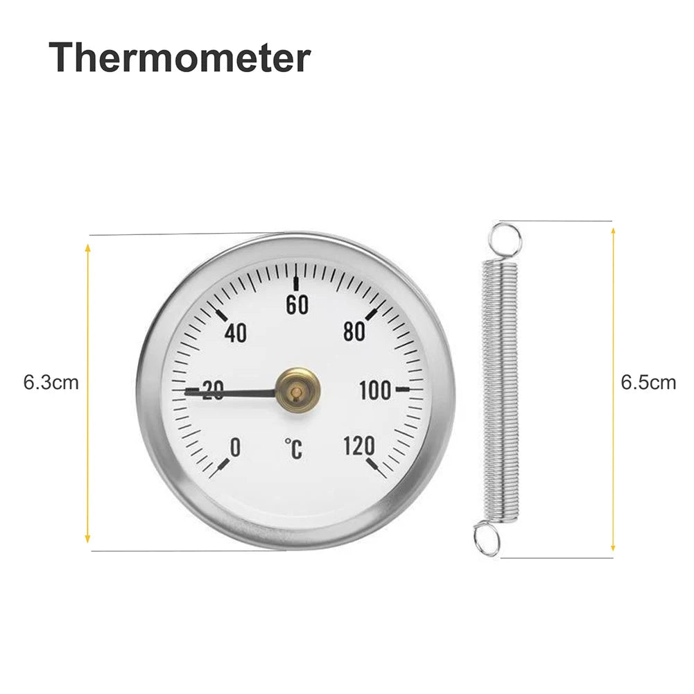0-120°C Stainless Steel Clamp-on Tube Thermometer | Industrial Pipe Temperature Gau additional angle