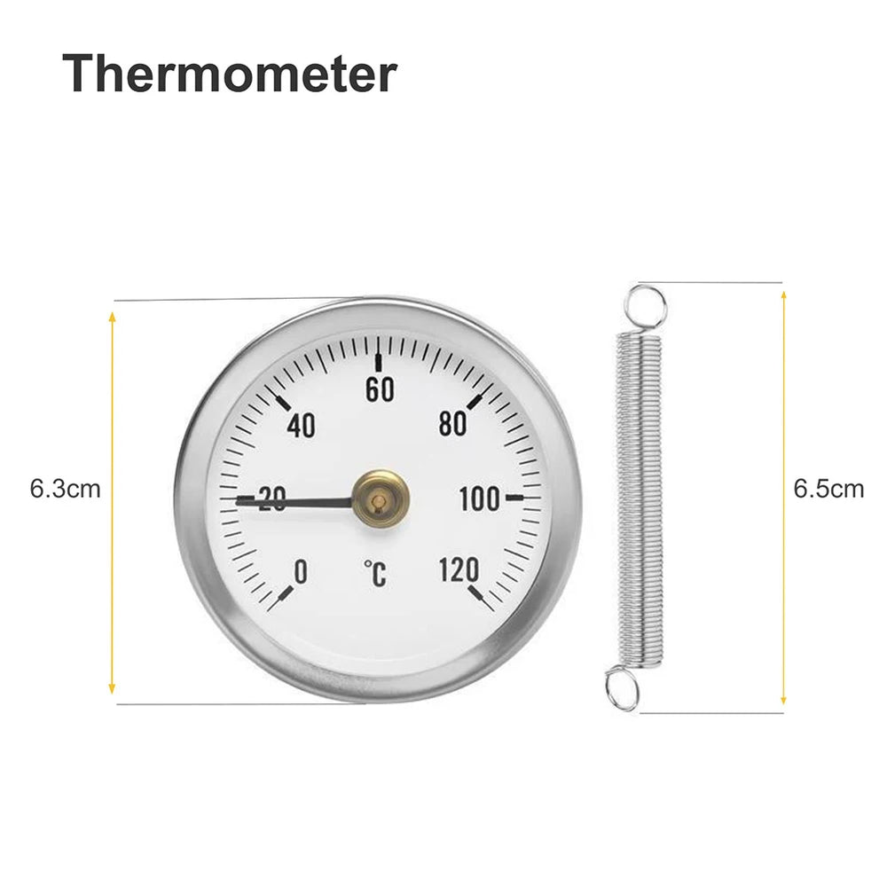 0-120°C Stainless Steel Clamp-on Tube Thermometer | Industrial Pipe Temperature Gau additional angle