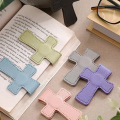 Cross Leather Magnetic Bookmark, Bookmark Page Marker Colorful Religious Cross Bookmark, detail view