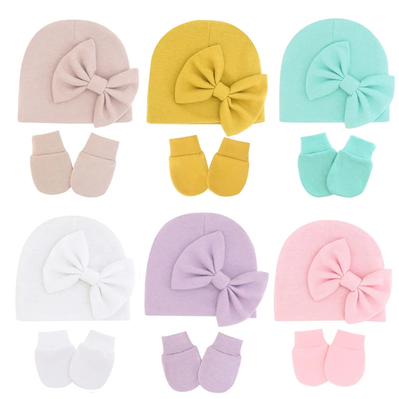 Newborn Baby Girl Hat and Gloves Set | Cotton Beanie for Infant Toddler