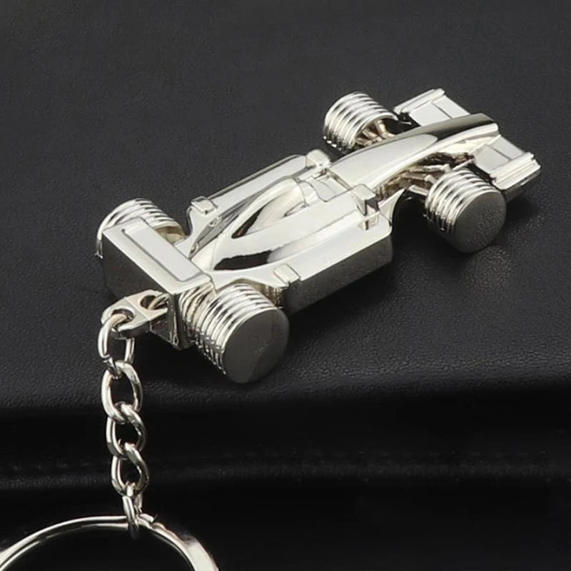 Mini Formula 1 Racing Car Keychain | Zinc Alloy Key Ring for Men close-up view
