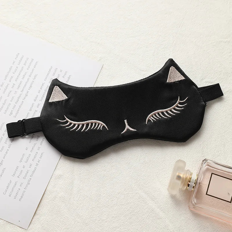 Cat Silk Sleep Eye Mask | Cute Light Blocking Eye Cover for Travel and Nap detail view