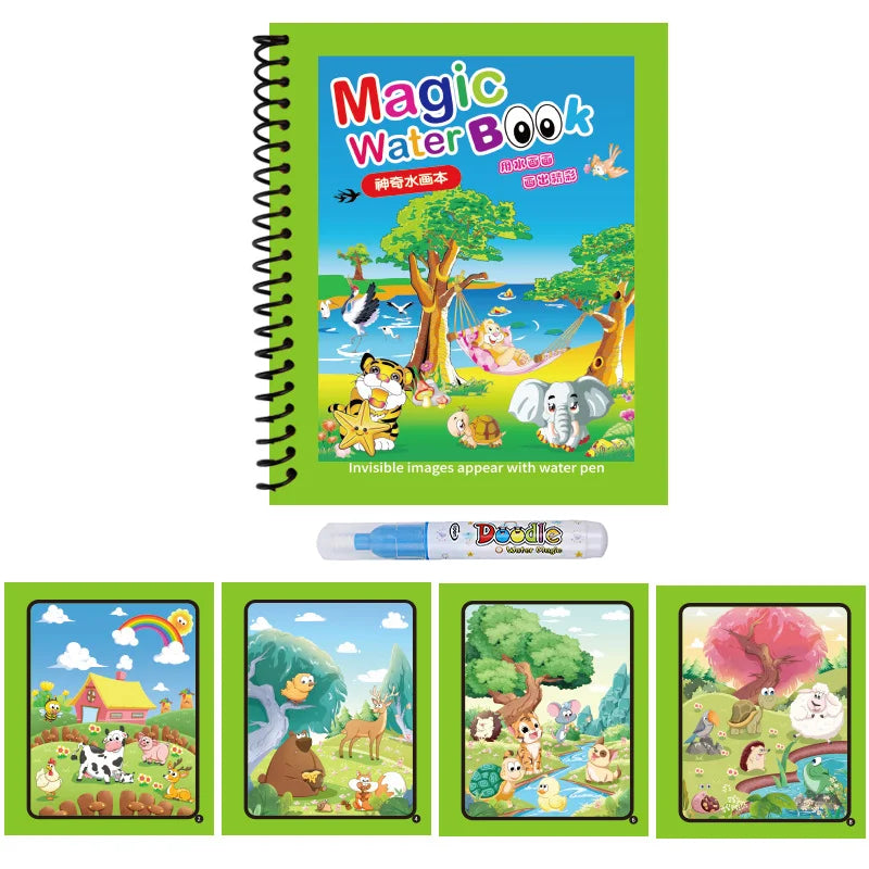 Magic Water Painting Book with Refillable Water Pen Watercolor Painting Magic Book Senso detail view