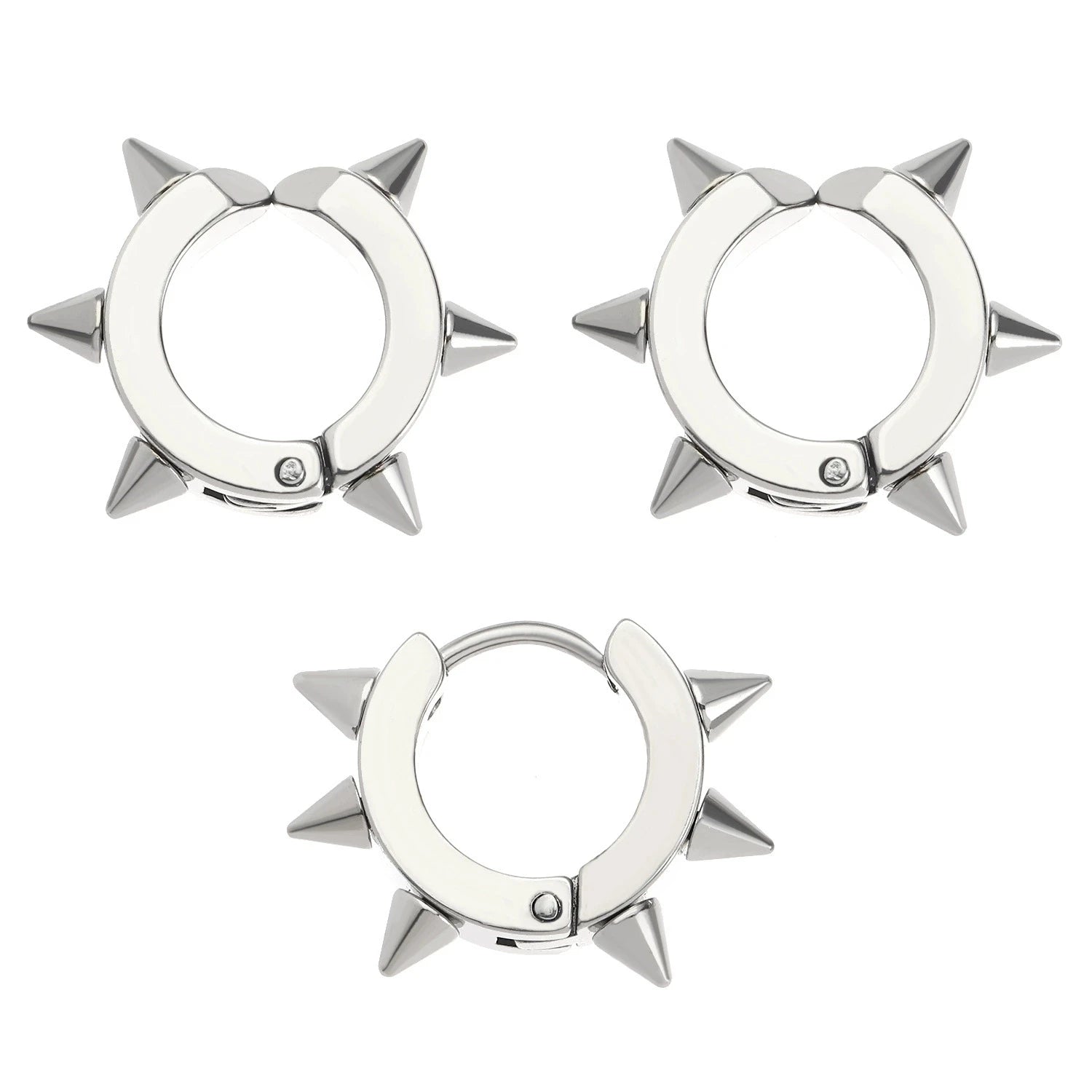3Pcs Stainless Steel Gothic Punk Clip Earrings Unisex Spike Rivet Cross Non-Pierced E alternate view