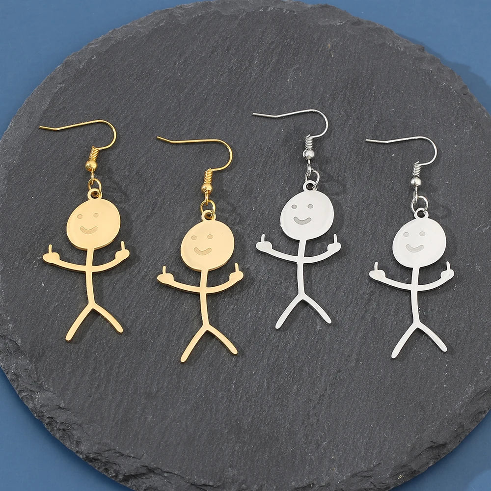 Funny Doodle Earrings for Women | Y2K Stainless Steel Character Studs additional angle