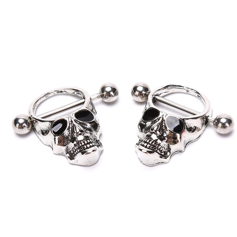 Hot! Skull Bars Nipple Ring Piercing Bar Stainless Steel Barbell Body Breast Jewelry close-up view