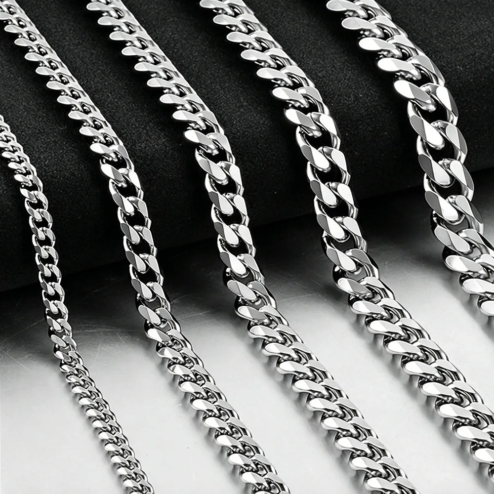 Hip Hop Cuban Chain Necklace Rock Stainless Steel Basic Chain Men Necklace Simple Nec alternate view
