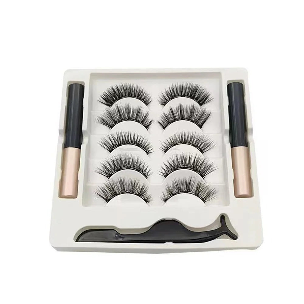 5 Pairs Magnetic Eyelashes Set with Eyeliner and Tweezers | 3D Natural False Lashes detail view