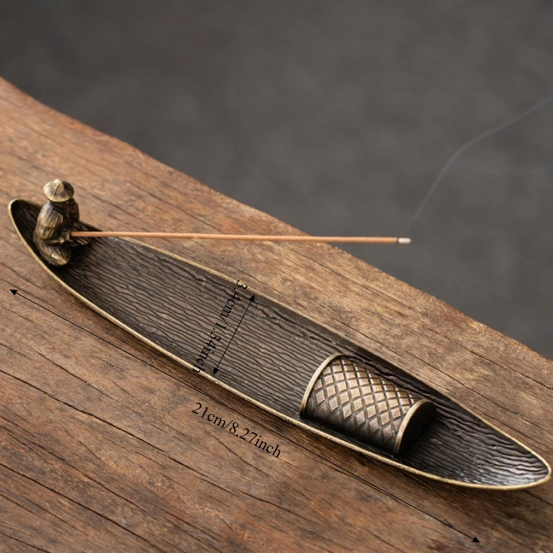 Creative Incense Holder Boat | Old Men Fishing Japanese Style Incense Stick Burner additional angle