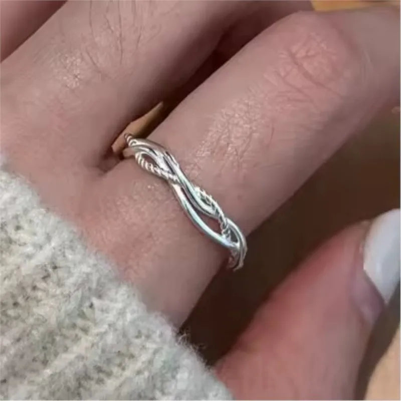 PANJBJ 925 Sterling Silve Multilayer Irregular Geometric Ring for Women Simple Charm lifestyle view