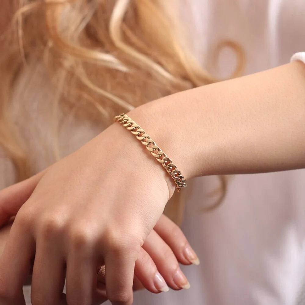 Stainless Steel Chain Bracelet Women, 3mm to 9mm Curb Cuban Chain Bangle Gold Color additional angle