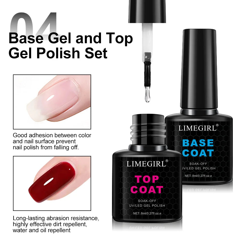 LIMEGIRL 8ml Soak Off Matte Top Base Coat for Nails UV Gel Polish Semi Permanent Fu additional angle