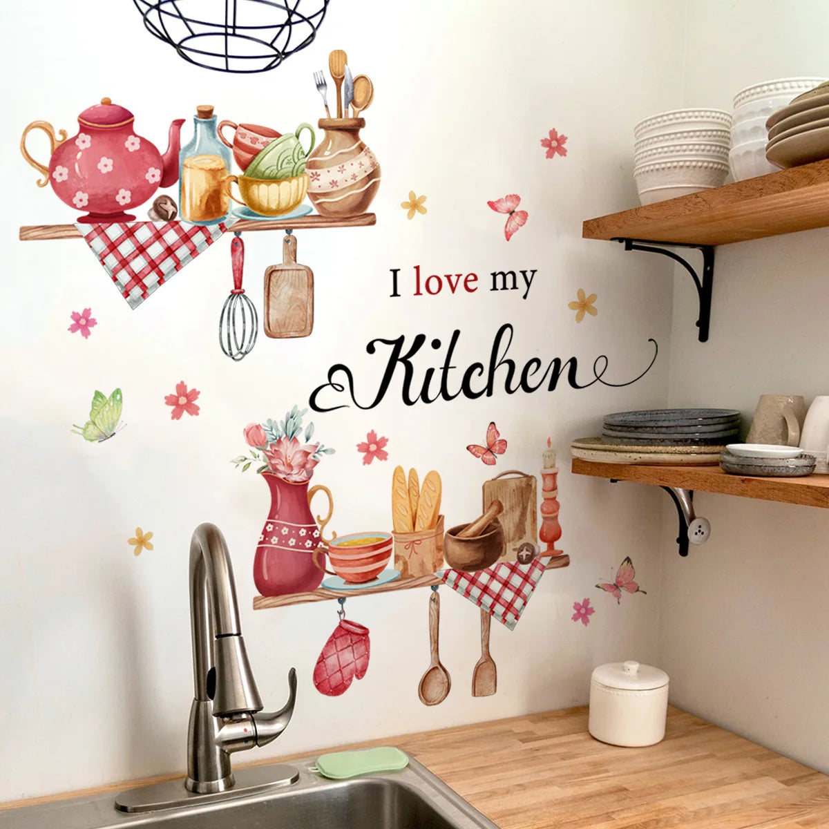 Butterfly Floral Wall Sticker | Kitchen Decor PVC Decal lifestyle view