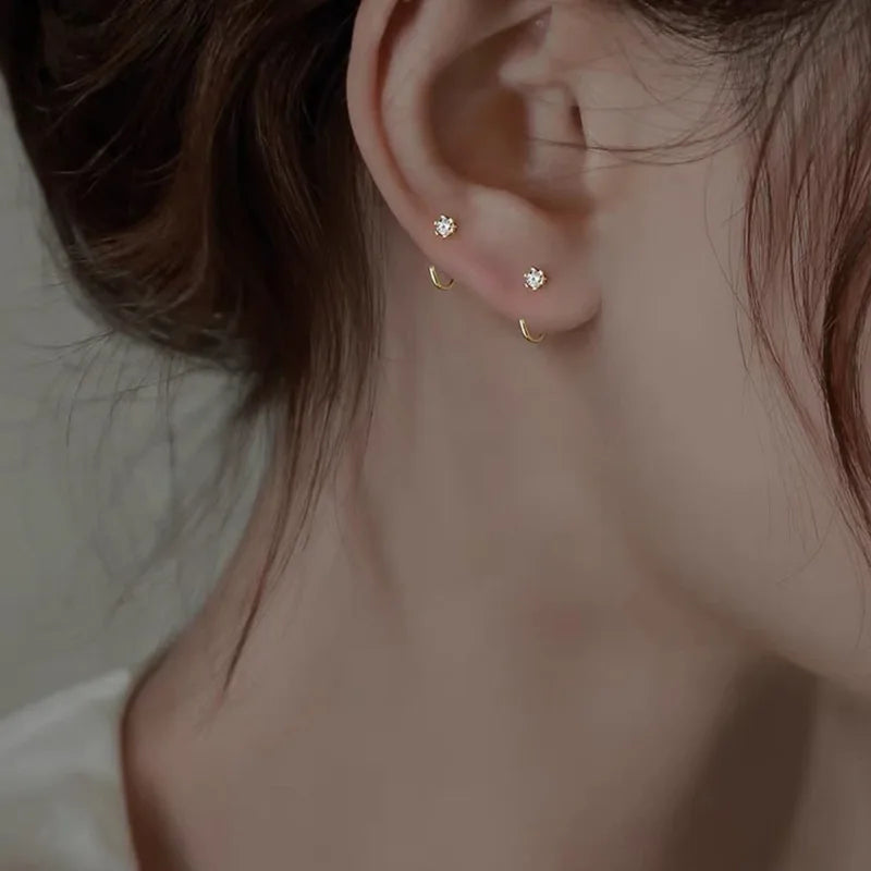 Elegent Minimalist Zircon Stud Earrings for Teens Ear Piercing Earrings Women Men W additional angle