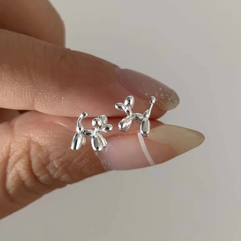 925 Sterling Silver Balloon Dog Stud Earrings | Fashion Animal Jewelry for Women Girls