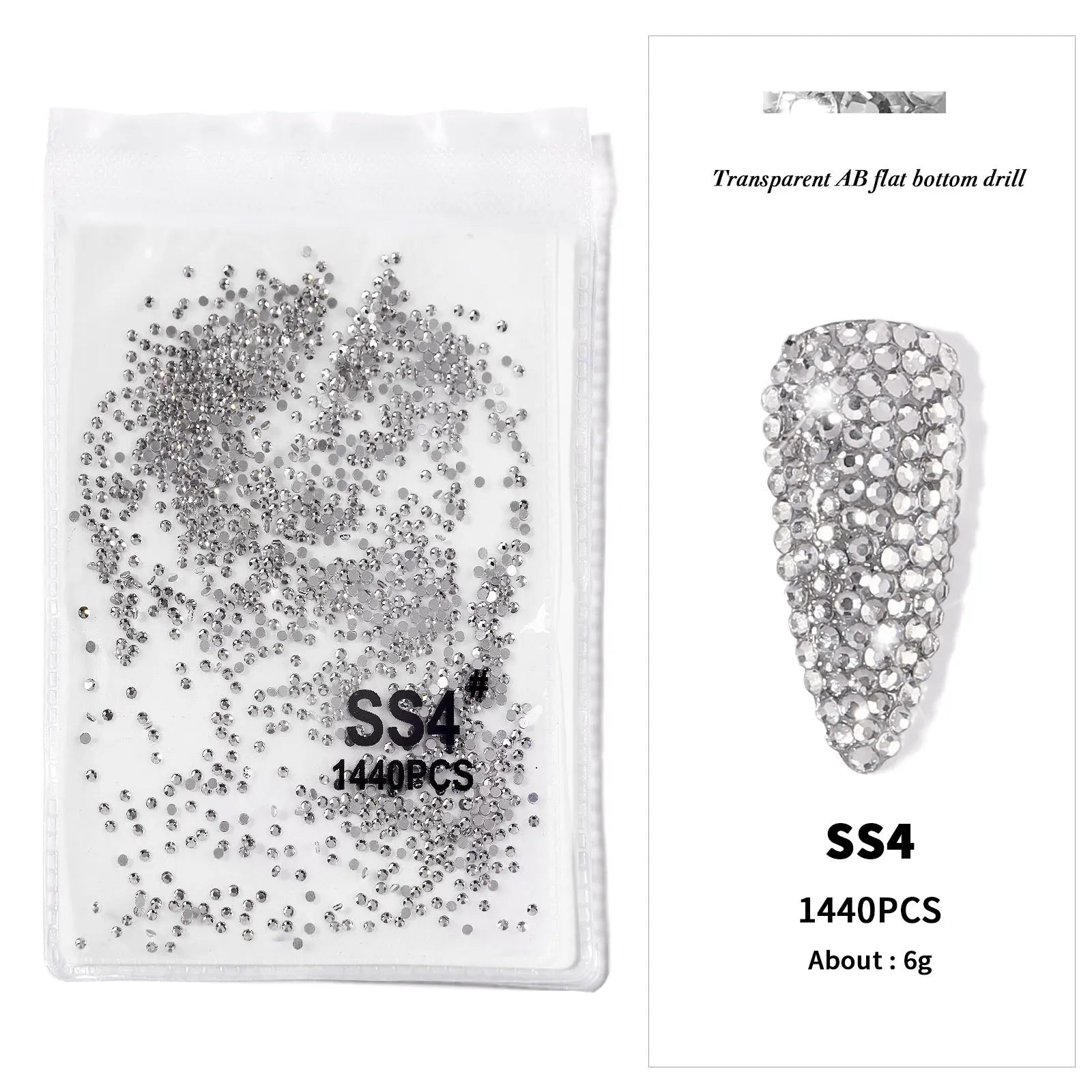 AB/Clear 1 Bag Nail Rhinestones Sizes SS3-SS12 1440 pcs Nail Art Decoration Flatback G close-up view