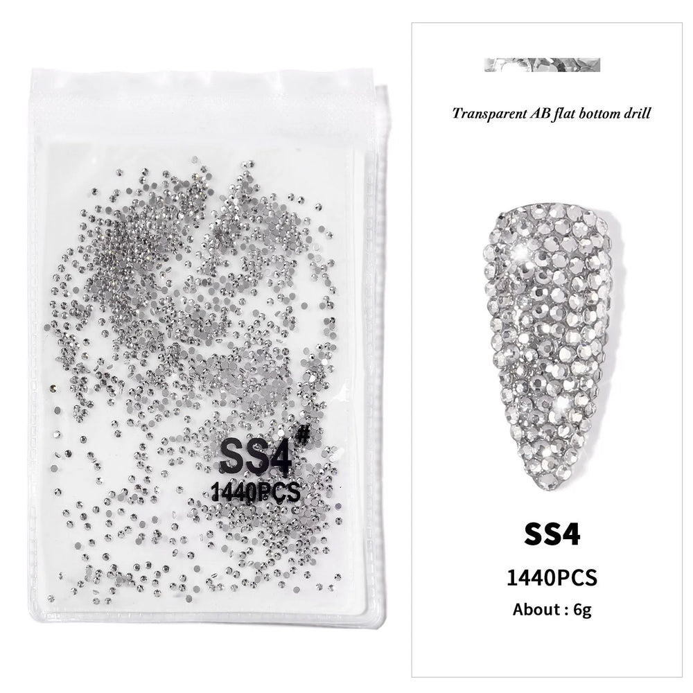 AB/Clear 1 Bag Nail Rhinestones Sizes SS3-SS12 1440 pcs Nail Art Decoration Flatback G close-up view
