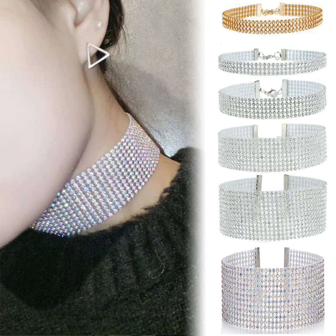 TOP Quality Cool Shiny Rhinestone Bundle Neck Popular Element Collar Necklace Punk Hip Hop Women's C