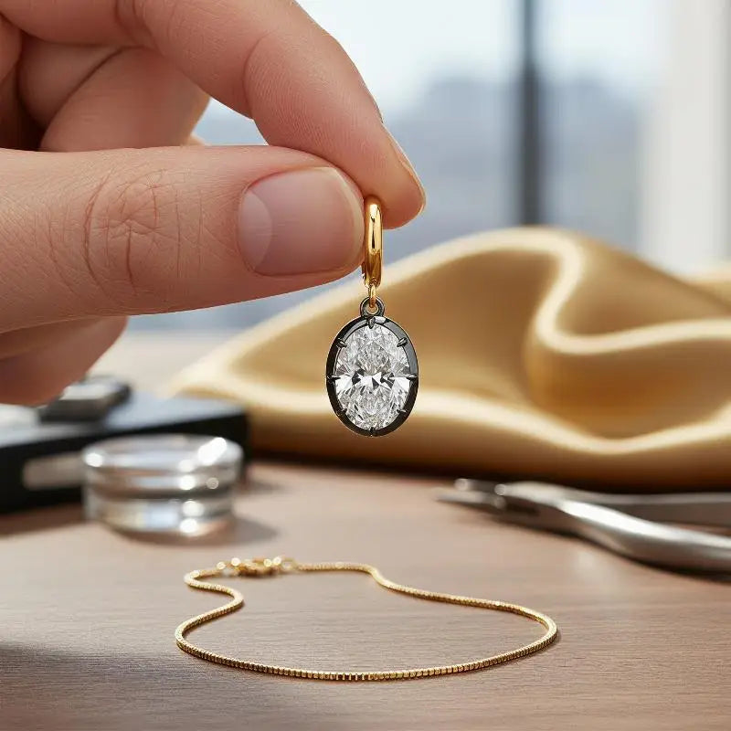 Minimalist Women's Geometric White Zircon Necklace Thin Bead Chain Pendant Non-fading close-up view