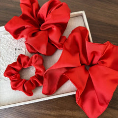 Retro Satin Red Color Hair Scrunchies Headband Women Temperament Hair Rope Tie Ponyta alternate view