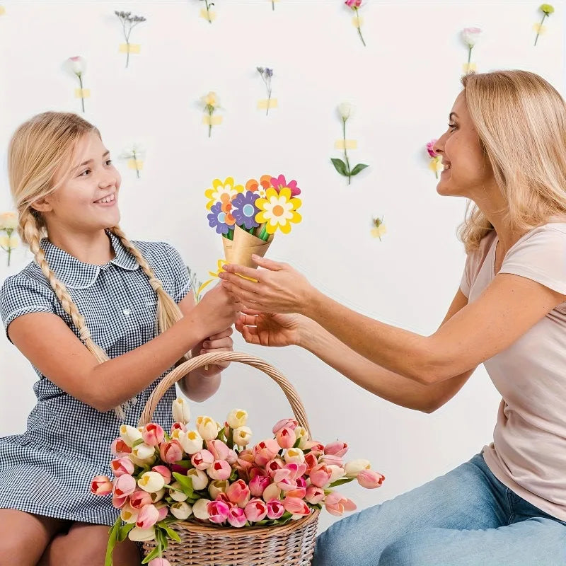 DIY Sunflower Bouquet Kit | 24pcs Paper Flowers with Cards and Ribbon additional angle