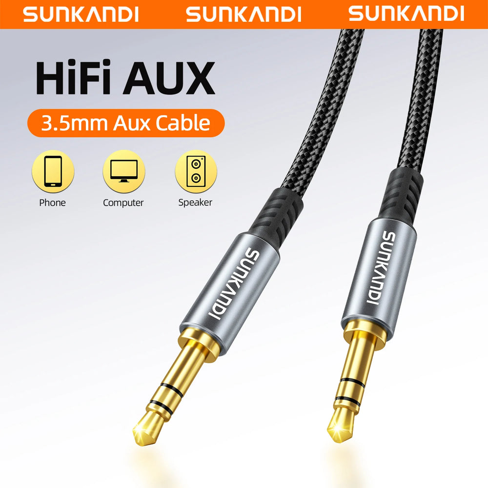 SUNKANDI 3.5mm Aux Cord, 3.5mm Male to Male Stereo Audio Cable for Car,Headphones,Smartphones,Home/C