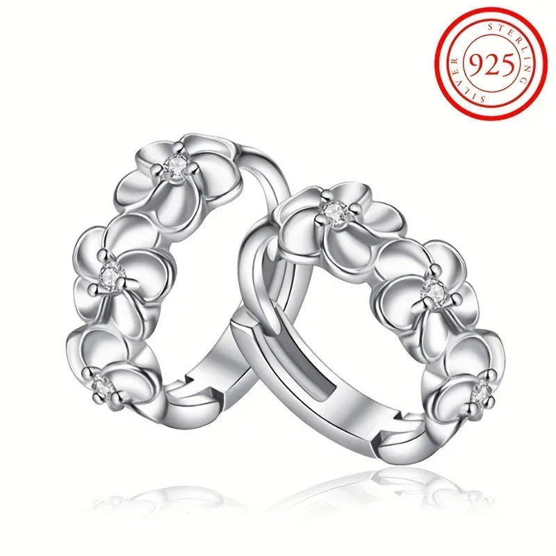 925 Sterling Silver Exquisite Camellia Pattern Hoop Earrings Cute Elegant Style Delicate Gift For Wo