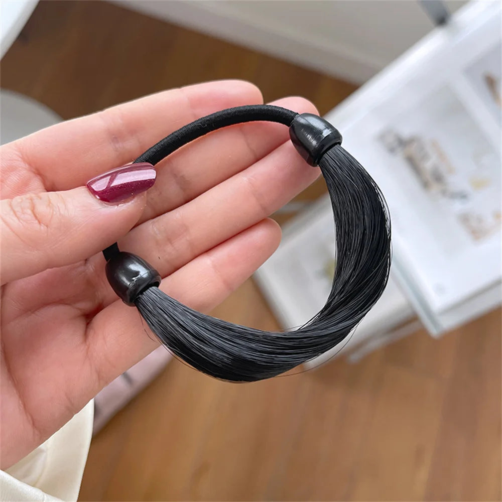 New Faux Wig Elastics Hair Ties for Women Girl Ponytail Wrap Holders Hair Band Simple Te detail view