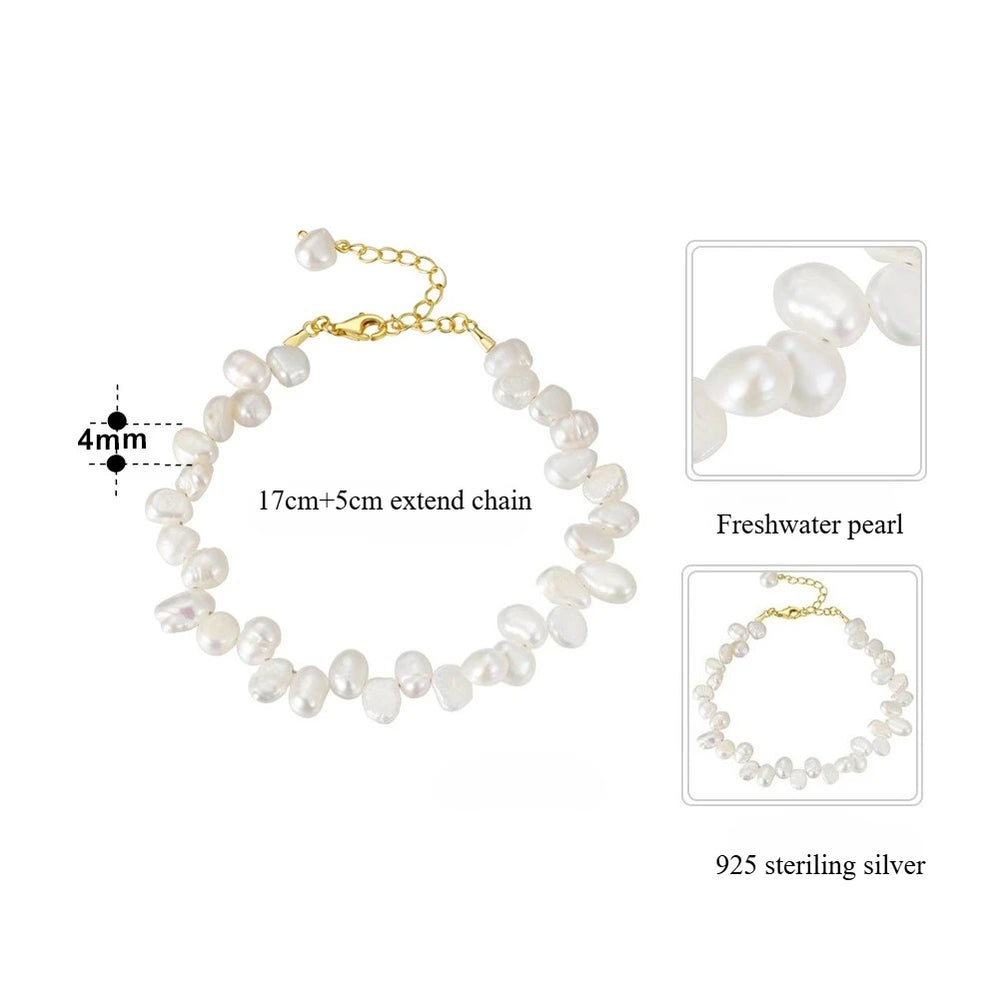 Dainashi 4-5mm Baroque Freshwater Pearl Bracelet 17+5cm Adjustable 925 Sterling Silve alternate view