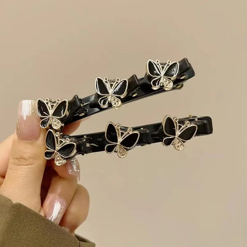 2pcs Korean Style Rhinestone Braided Hair Clip for Woman Elegant Temperament Duckbill Clip Fashion Girl's Side Clip Hairpin