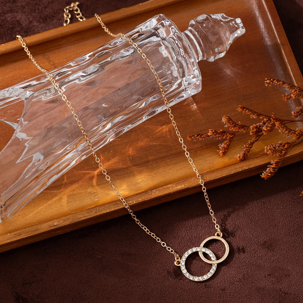 Double Circle Pendant Necklace Gold Color Necklaces for Women Fashion Thin Chain Mi additional angle