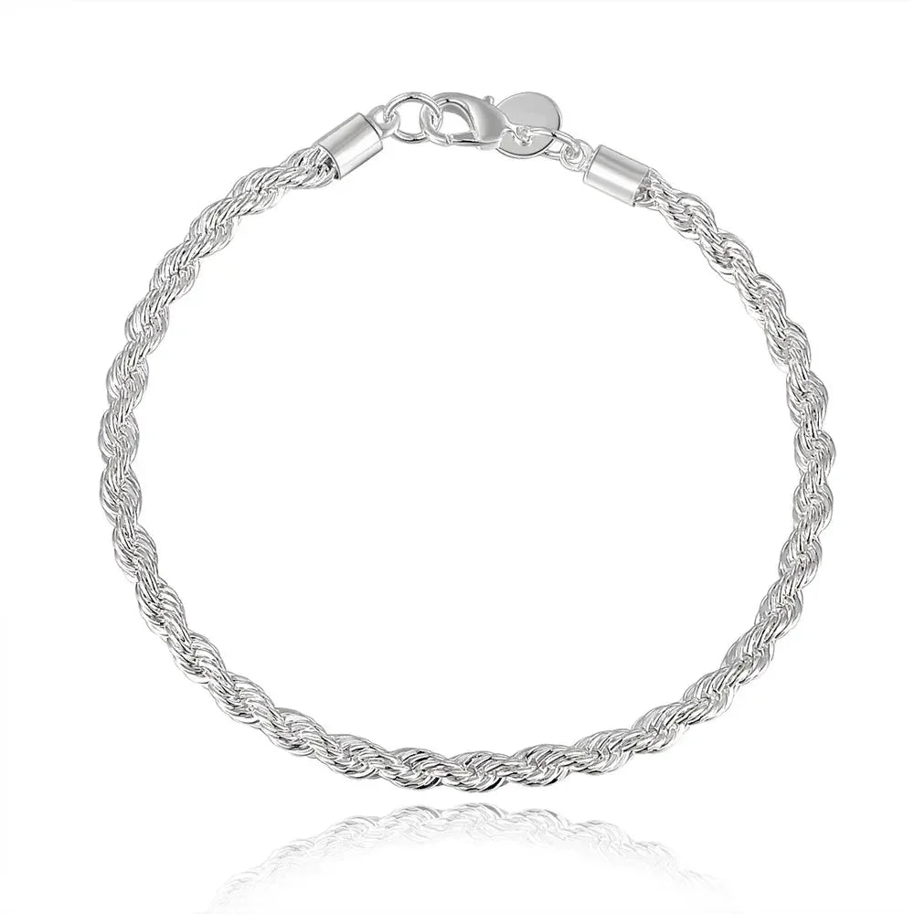 Charm 925 sterling silver Accessories Men 4MM 40-60cm 2PCS Rope Chain Necklace Bracel alternate view